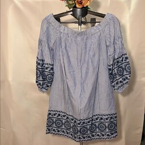 Vince Camuto Striped Blue and White Long Sleeve Dress